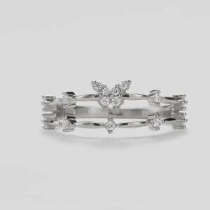 366. Dainty double layer butterfly ring 925 sterling ring